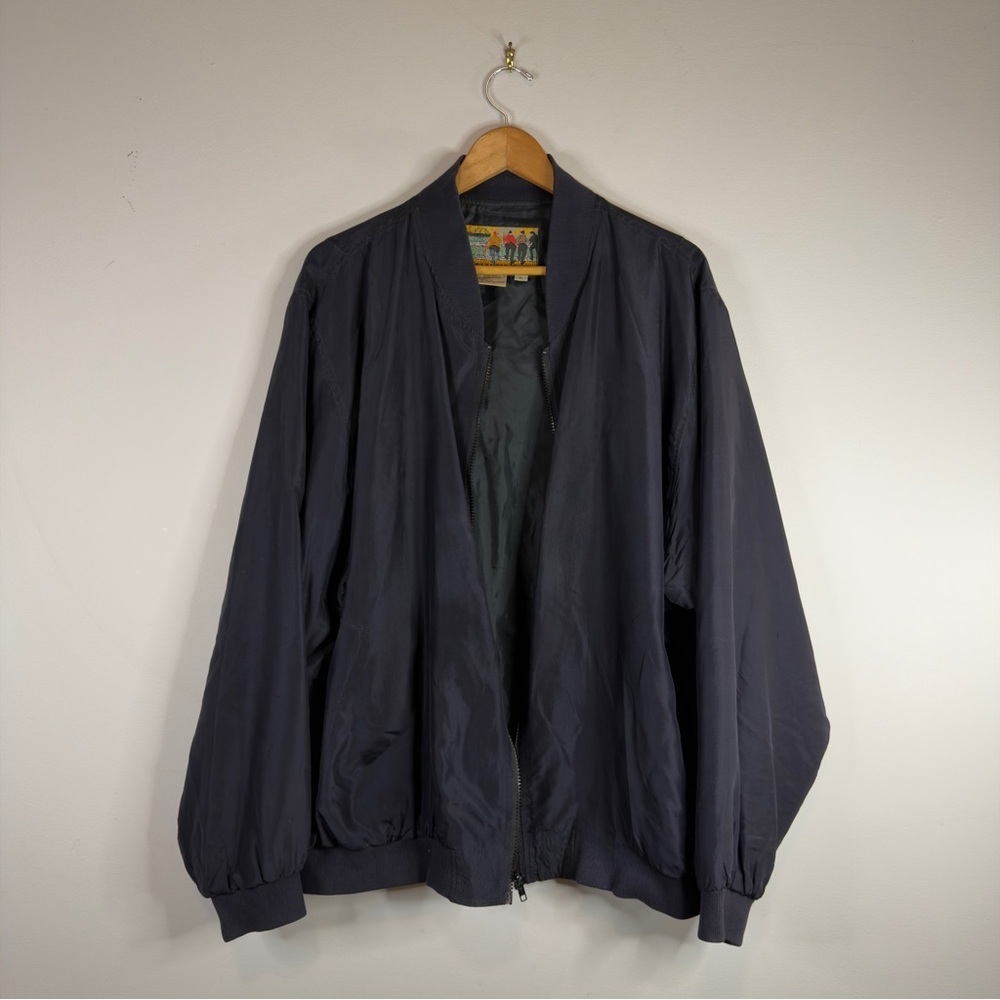 Atlantic Beach Vintage 100% Silk Bomber Jacket Navy Blue XL Men’s Unisex - Picture 6 of 9